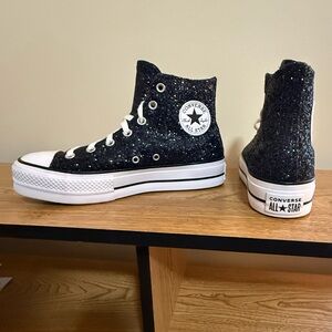 Custom Converse Sparkling Black High-Tops Platform Black Glitter Size Women 9
